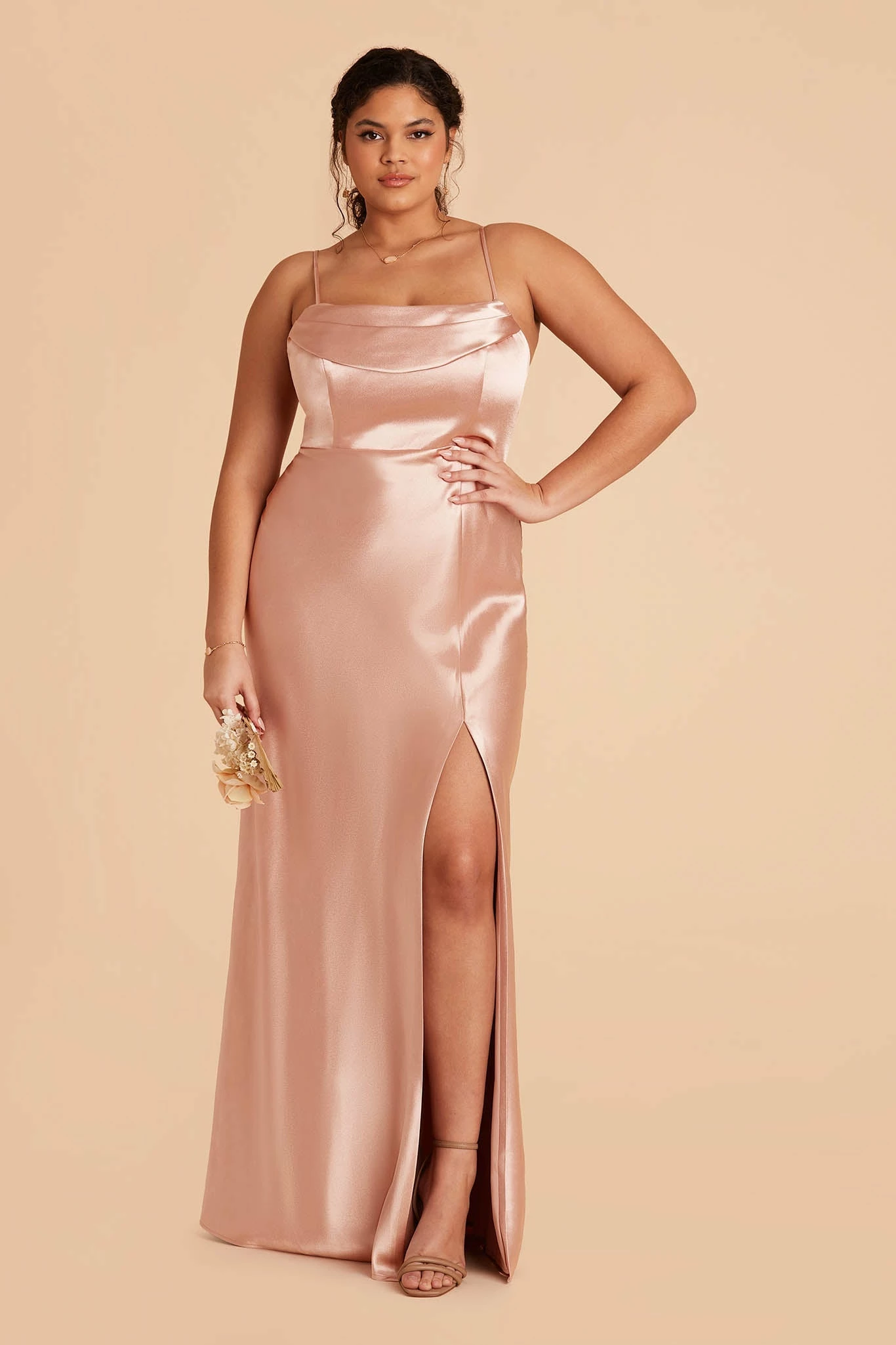 Mia Shiny Satin Convertible Dress - Rose Gold - Image 10