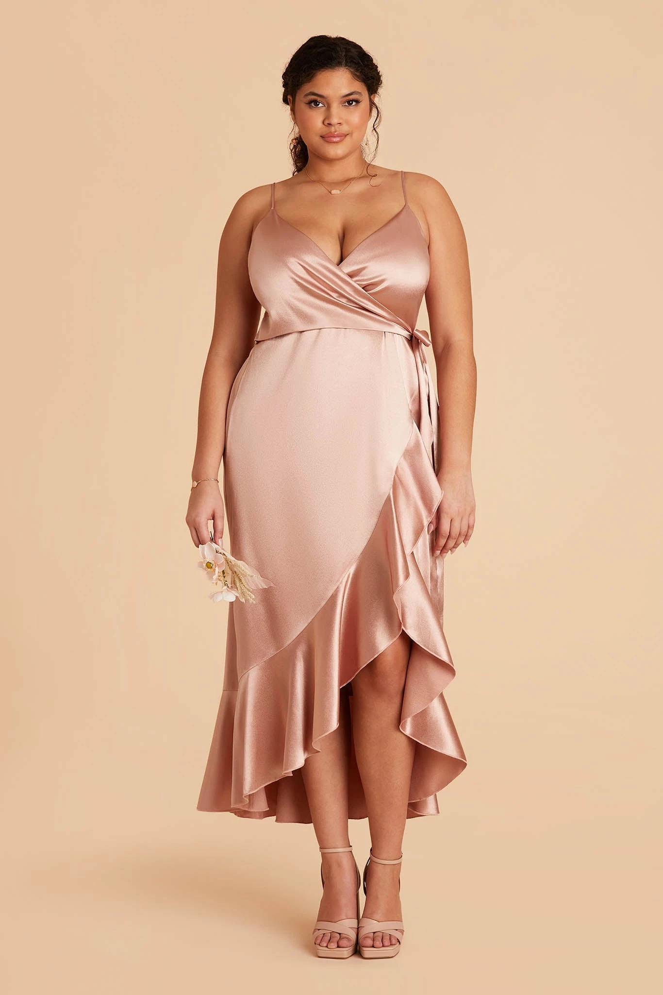 YC Shiny Satin Midi Dress - Rose Gold - Image 6