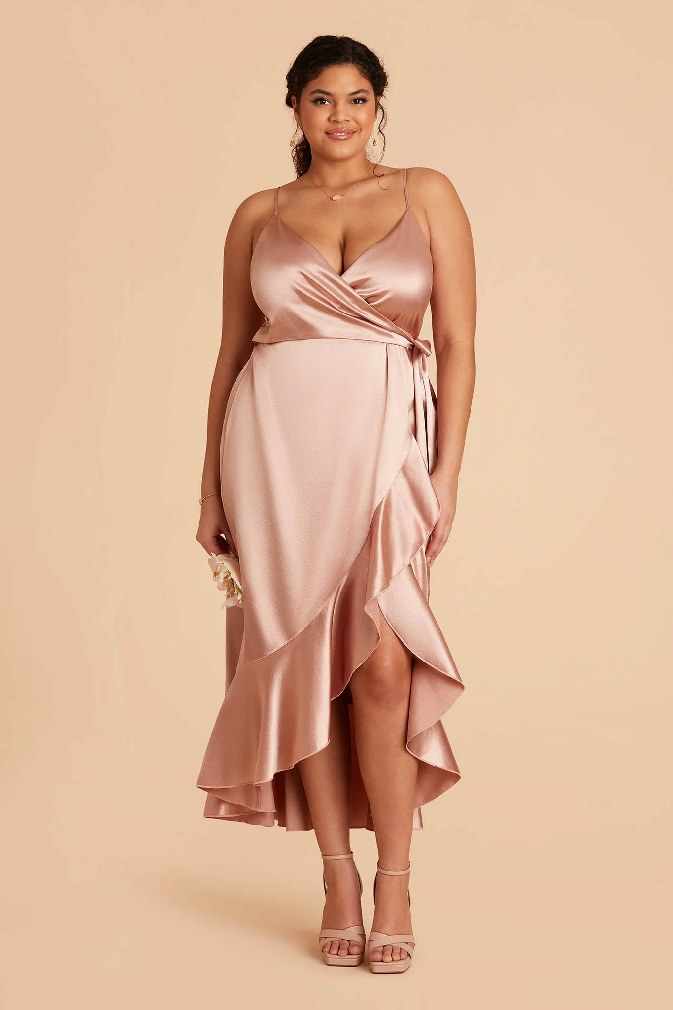 YC Shiny Satin Midi Dress - Rose Gold - Image 8