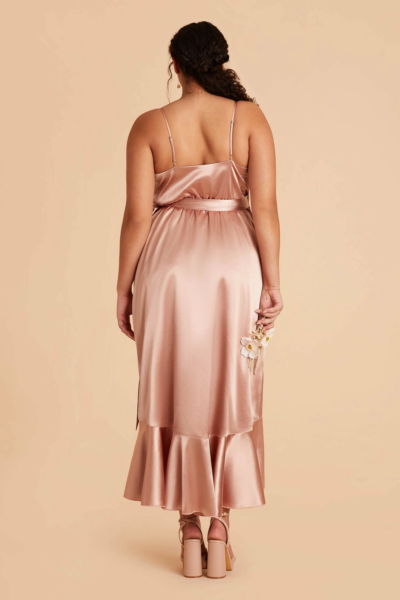 YC Shiny Satin Midi Dress - Rose Gold - Image 7