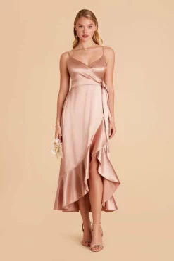 YC Shiny Satin Midi Dress - Rose Gold -US Skirt Sales 2024 rose gold yc satin bridesmaid dress 01