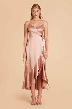 YC Shiny Satin Midi Dress - Rose Gold -US Skirt Sales 2024 rose gold yc satin bridesmaid dress 02