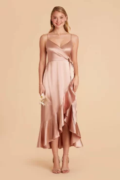 YC Shiny Satin Midi Dress - Rose Gold