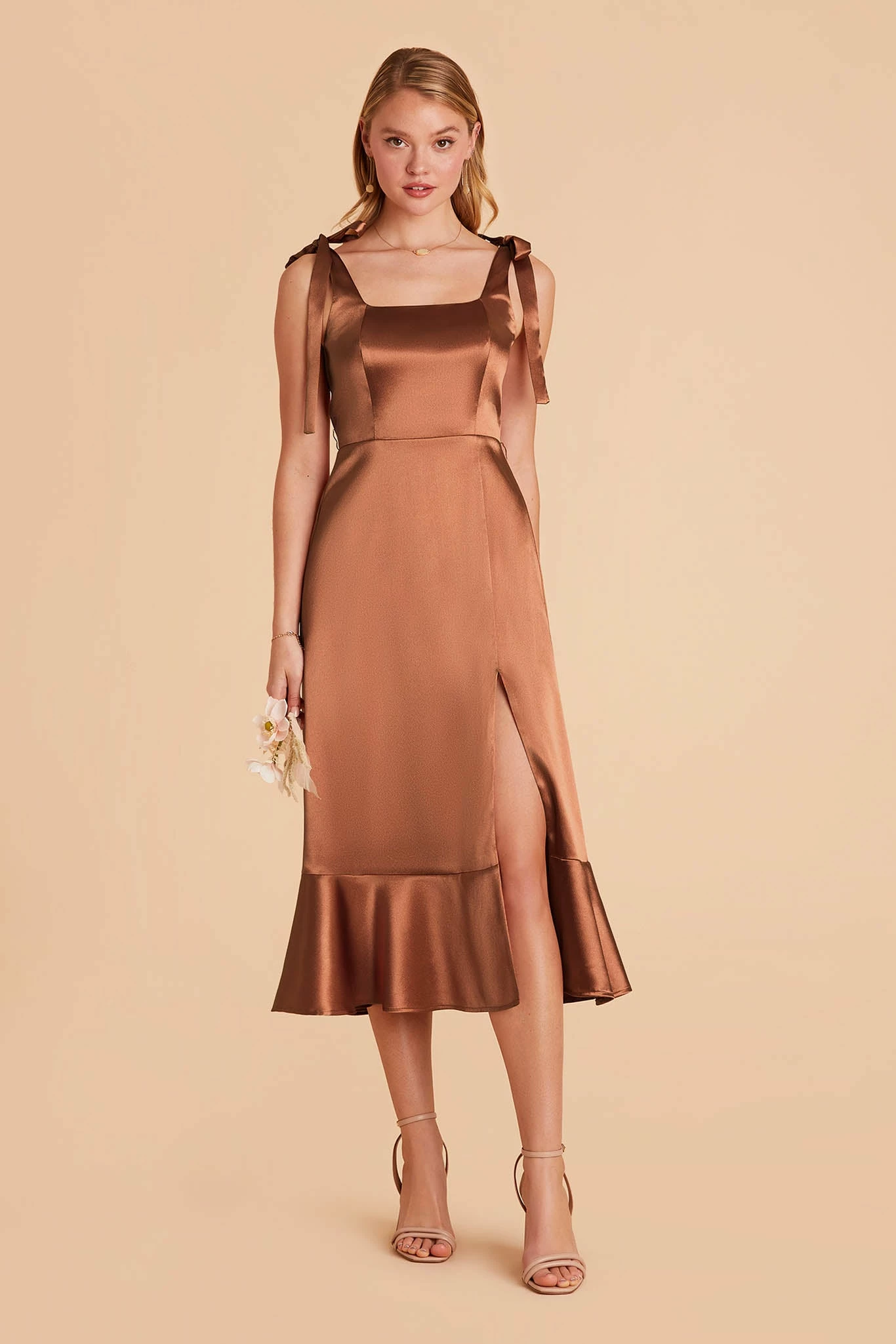Eugenia Shiny Satin Convertible Midi Dress - Rust 5 Eugenia Shiny Satin Convertible Midi Dress - Rust - Image 5