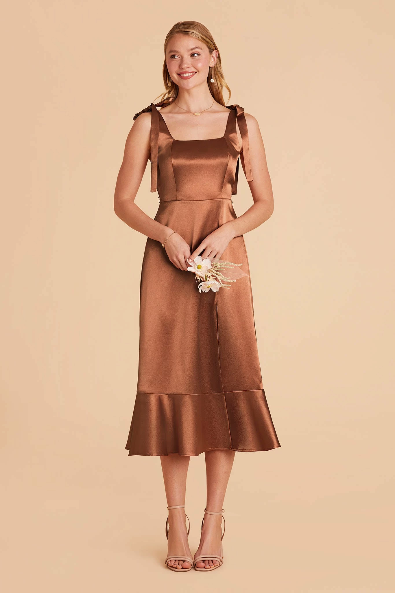 Eugenia Shiny Satin Convertible Midi Dress - Rust 1 Eugenia Shiny Satin Convertible Midi Dress - Rust