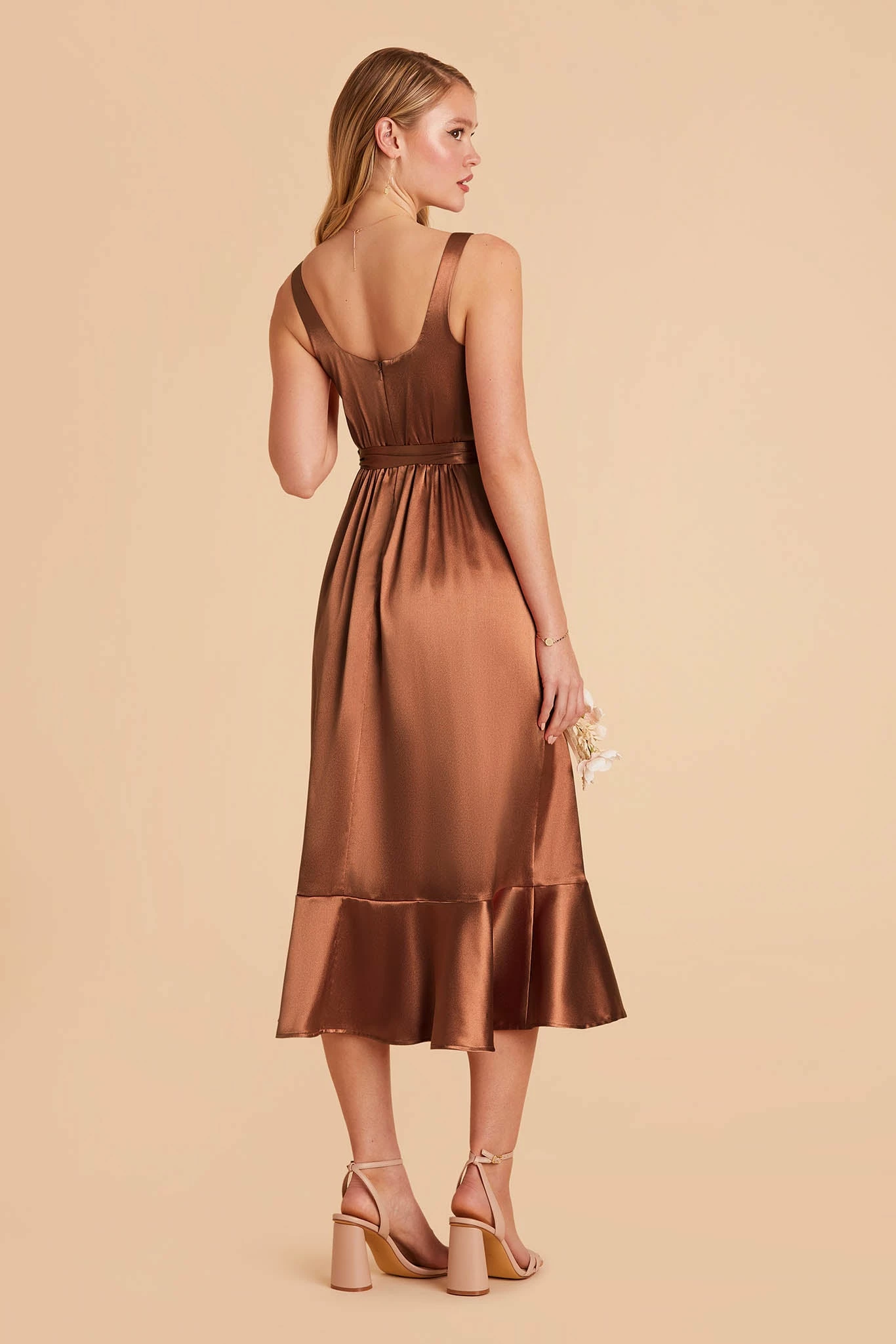 Eugenia Shiny Satin Convertible Midi Dress - Rust 6 Eugenia Shiny Satin Convertible Midi Dress - Rust - Image 6