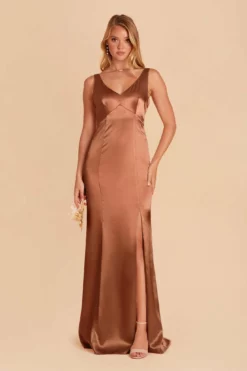 Gloria Shiny Satin Dress - Rust -US Skirt Sales 2024 rust gloria satin bridesmaid dress 01