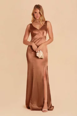 Gloria Shiny Satin Dress - Rust