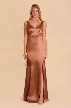 Gloria Shiny Satin Dress - Rust -US Skirt Sales 2024 rust gloria satin bridesmaid dress 03