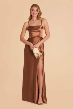 Mia Shiny Satin Convertible Dress - Rust