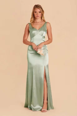 Gloria Shiny Satin Dress - Sage 10 Gloria Shiny Satin Dress - Sage -US Skirt Sales 2024 sage gloria satin bridesmaid dress 01