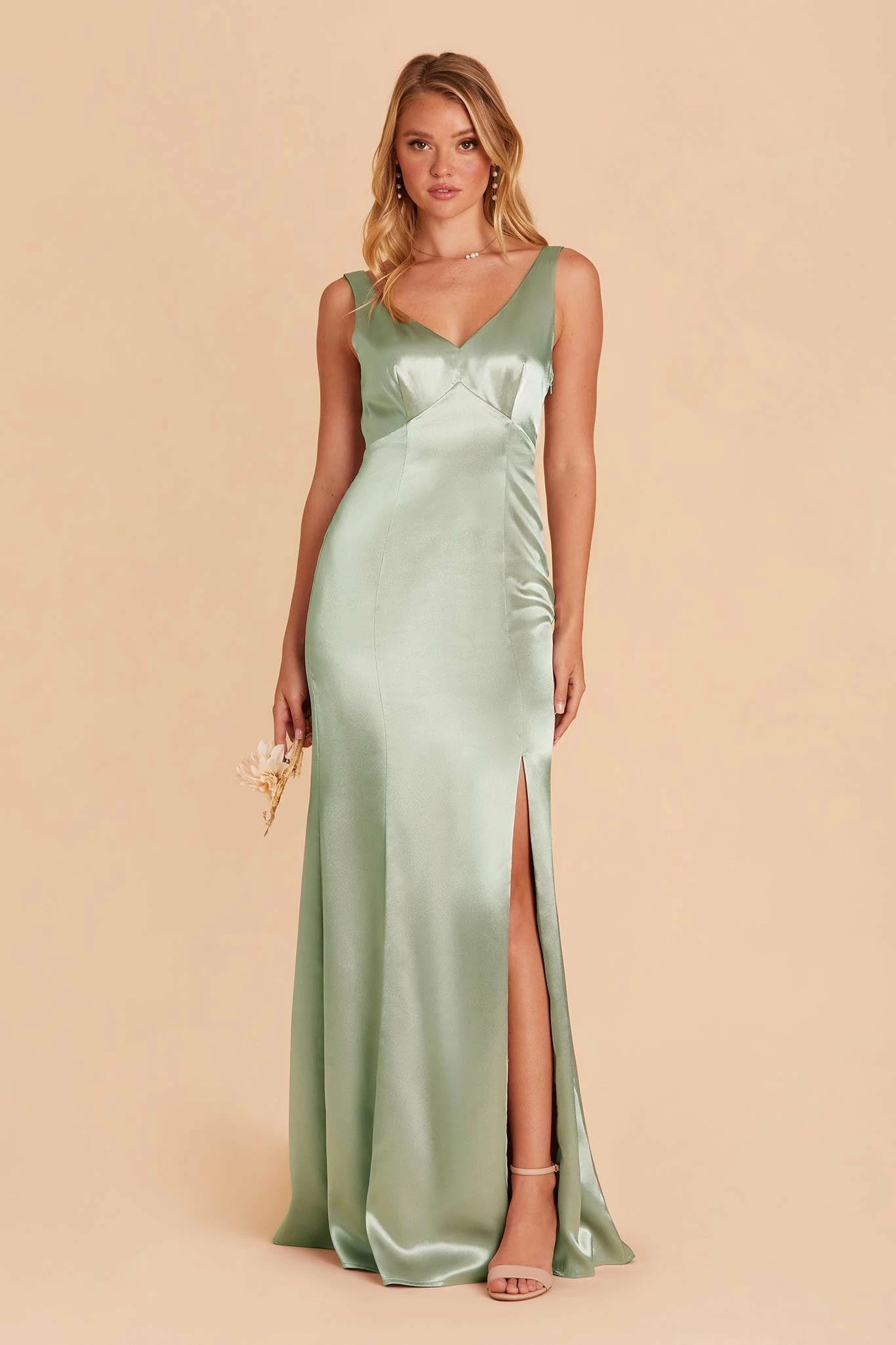 Gloria Shiny Satin Dress - Sage 4 Gloria Shiny Satin Dress - Sage - Image 4
