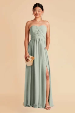 Grace Convertible Dress - Sage -US Skirt Sales 2024 sage grace convertible slit chiffon bridesmaid dress 05
