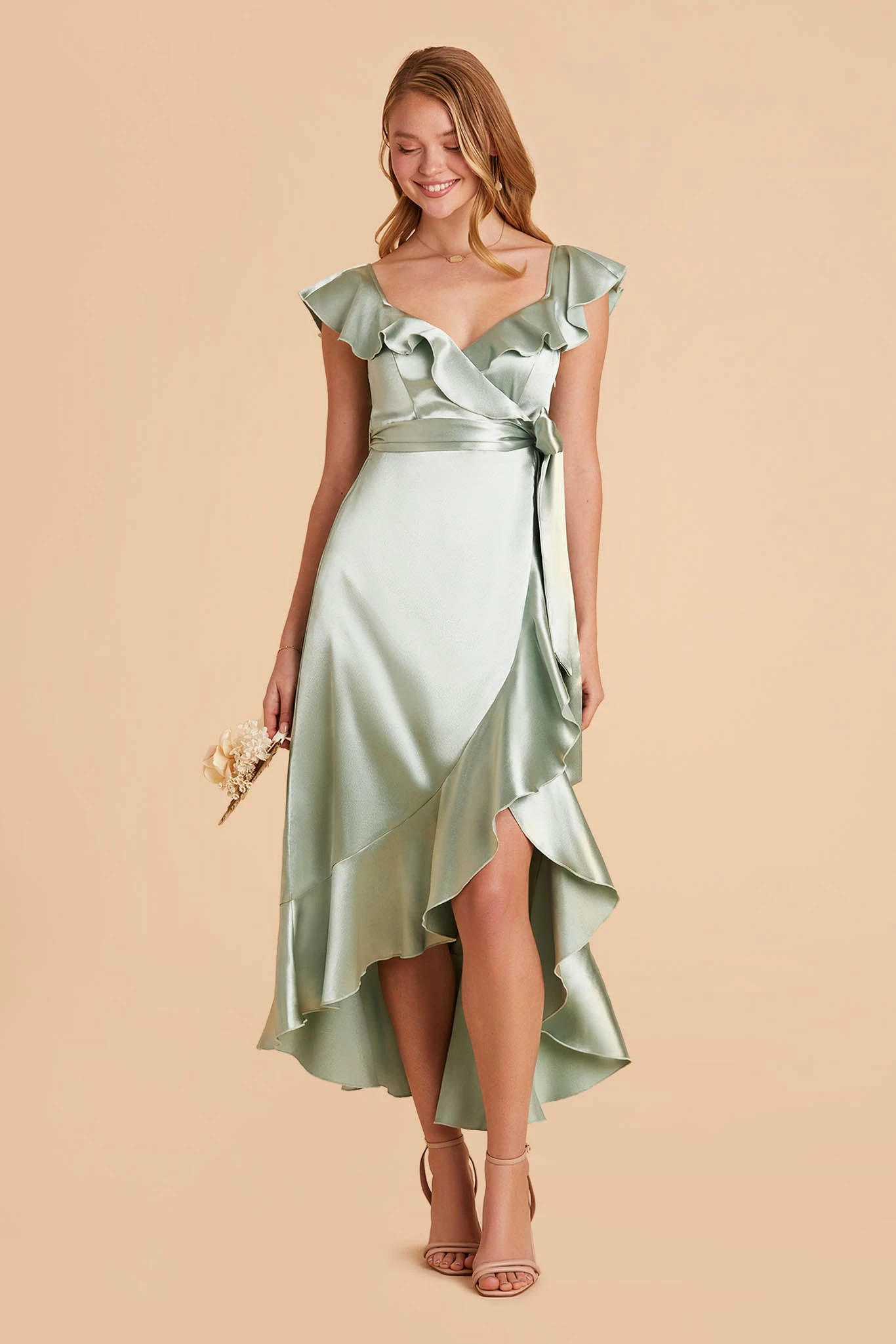 James Shiny Satin Midi Dress - Sage 4 James Shiny Satin Midi Dress - Sage - Image 4