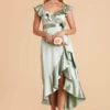James Shiny Satin Midi Dress - Sage