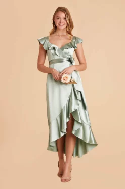 James Shiny Satin Midi Dress - Sage