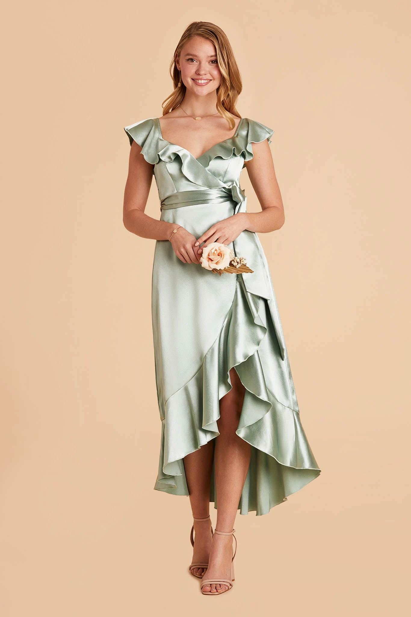 James Shiny Satin Midi Dress - Sage 1 James Shiny Satin Midi Dress - Sage