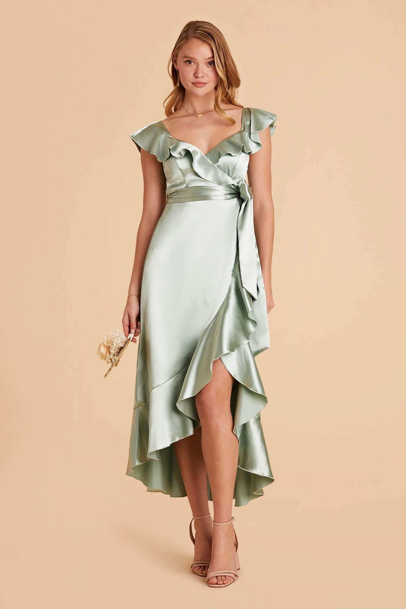 James Shiny Satin Midi Dress - Sage 5 James Shiny Satin Midi Dress - Sage - Image 5