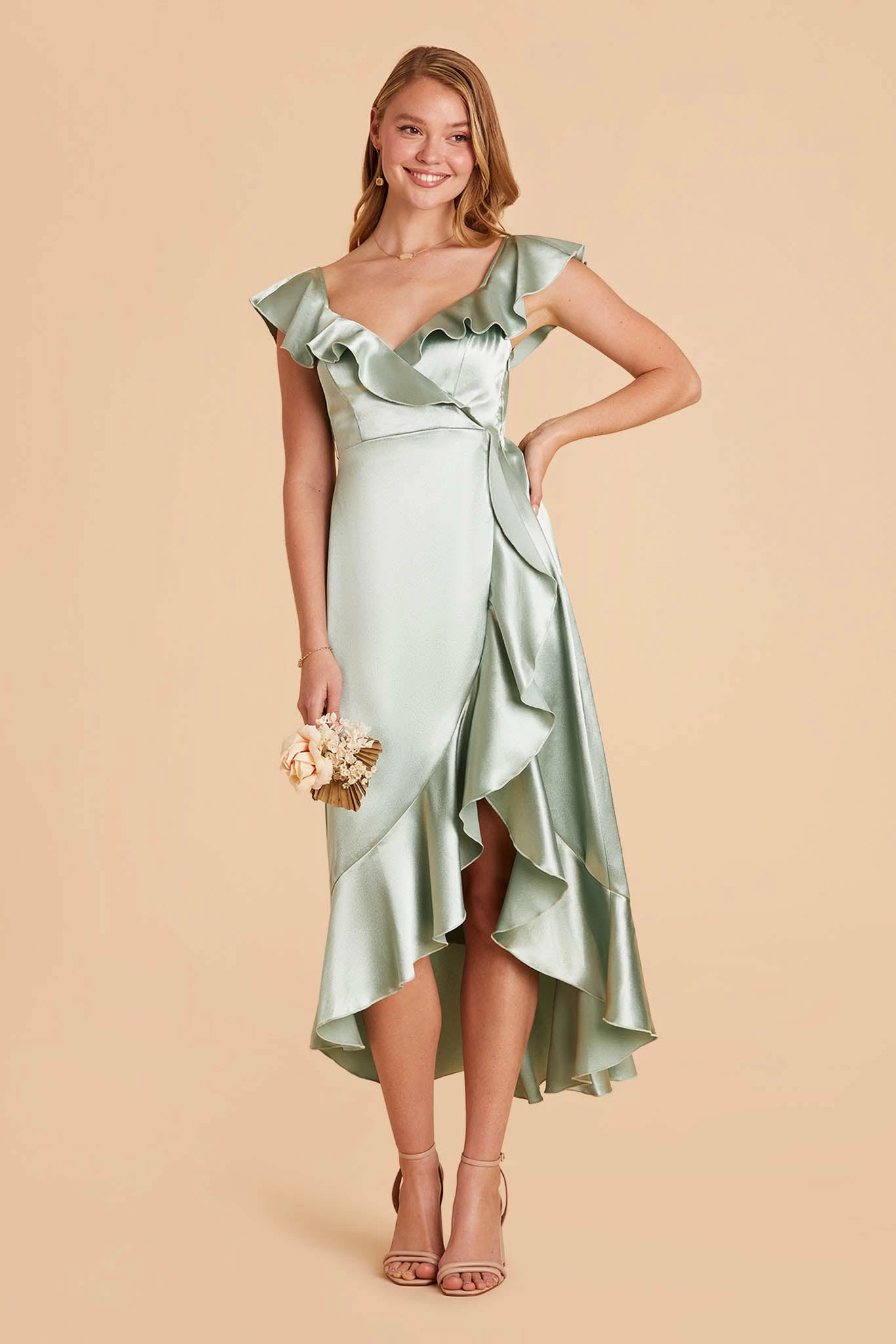 James Shiny Satin Midi Dress - Sage 3 James Shiny Satin Midi Dress - Sage - Image 3