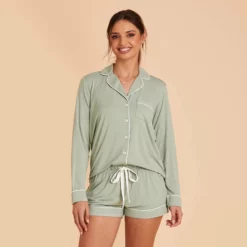 Jonny Long Sleeve Pajama Set - Sage -US Skirt Sales 2024 sage jonny long sleeve bridesmaid pajama set 05