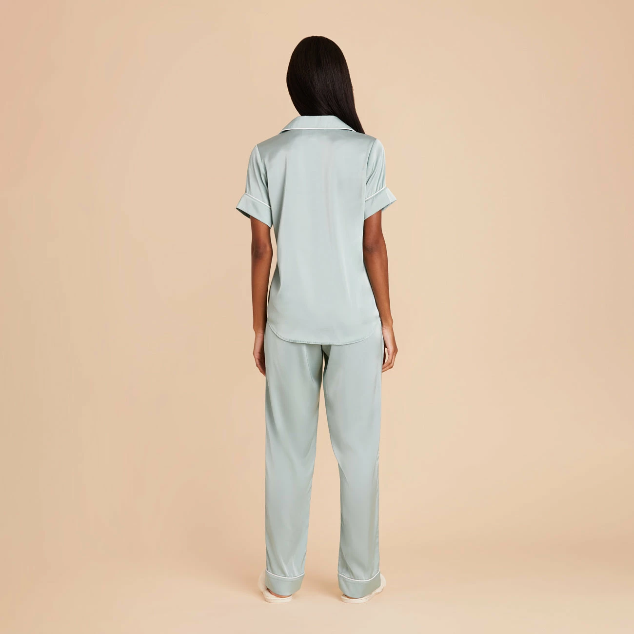 Jonny Satin Short Sleeve And Pant Set - Sage - Image 6