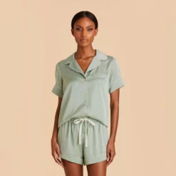 Jonny Satin Pajama Set - Sage 12 Jonny Satin Pajama Set - Sage -US Skirt Sales 2024 sage jonny satin short sleeve set bridesmaid pajamas 01