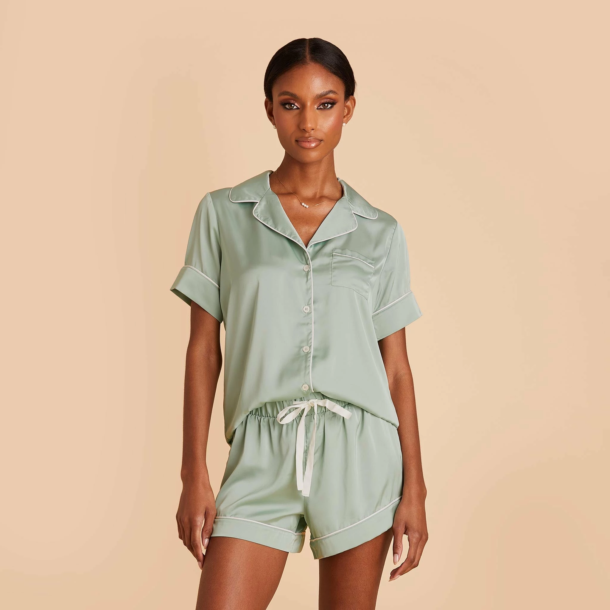 Jonny Satin Pajama Set - Sage 1 Jonny Satin Pajama Set - Sage