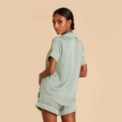 Jonny Satin Pajama Set - Sage 10 Jonny Satin Pajama Set - Sage -US Skirt Sales 2024 sage jonny satin short sleeve set bridesmaid pajamas 04