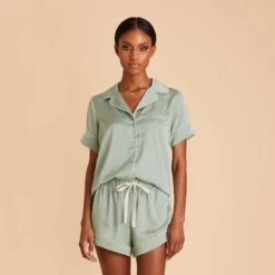 Jonny Satin Pajama Set - Sage 13 Jonny Satin Pajama Set - Sage -US Skirt Sales 2024 sage jonny satin short sleeve set bridesmaid pajamas 06