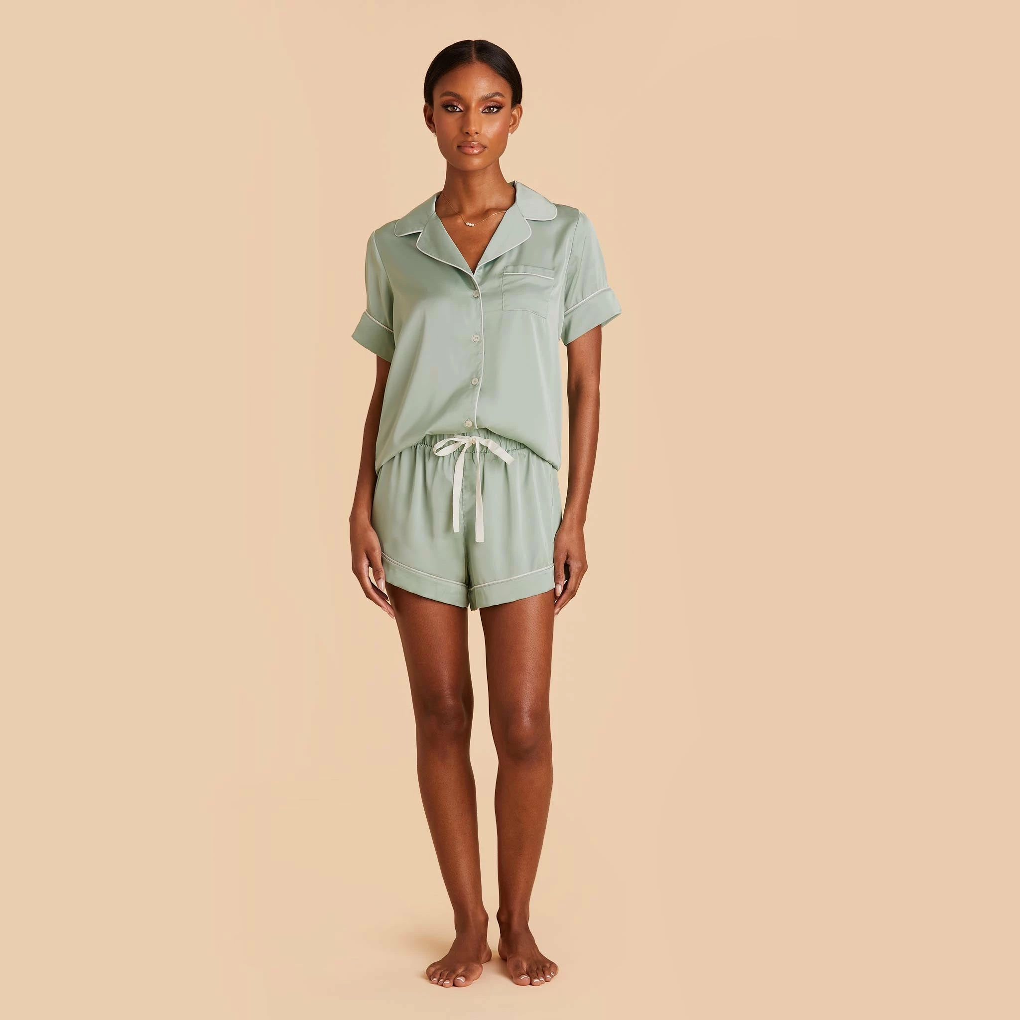 Jonny Satin Pajama Set - Sage 2 Jonny Satin Pajama Set - Sage - Image 2