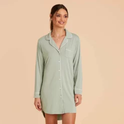 Kamryn Sleepshirt - Sage -US Skirt Sales 2024 sage kamryn sleepshirt bridesmaid pajama 01