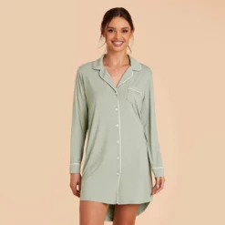 Kamryn Sleepshirt - Sage -US Skirt Sales 2024 sage kamryn sleepshirt bridesmaid pajama 03