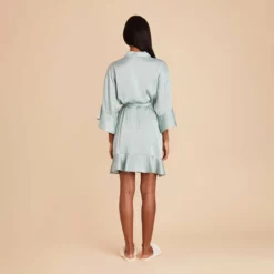 Kenny Ruffle Satin Robe - Sage -US Skirt Sales 2024 sage kenny satin ruffle bridesmaid robe 05