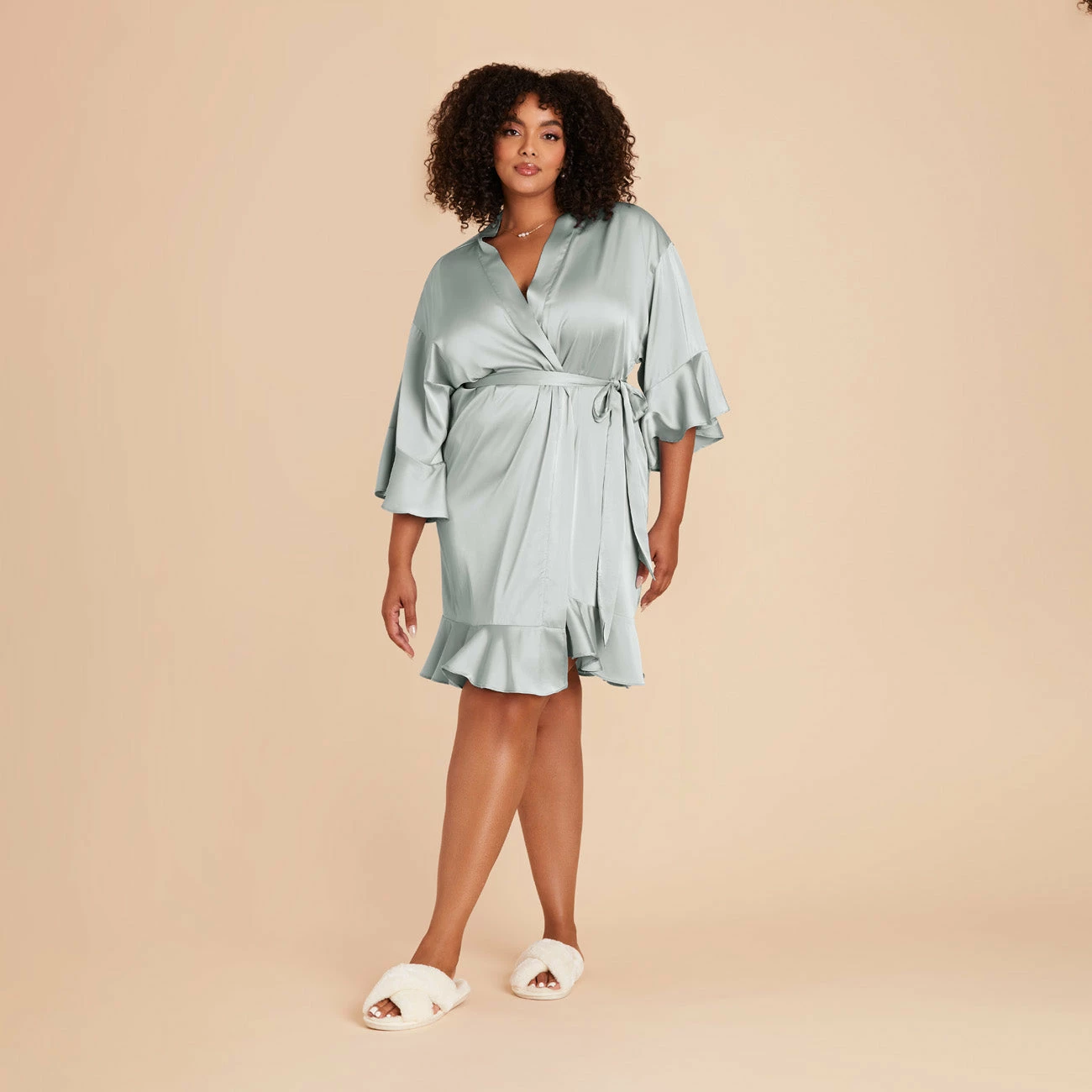 Kenny Ruffle Satin Robe - Sage - Image 2