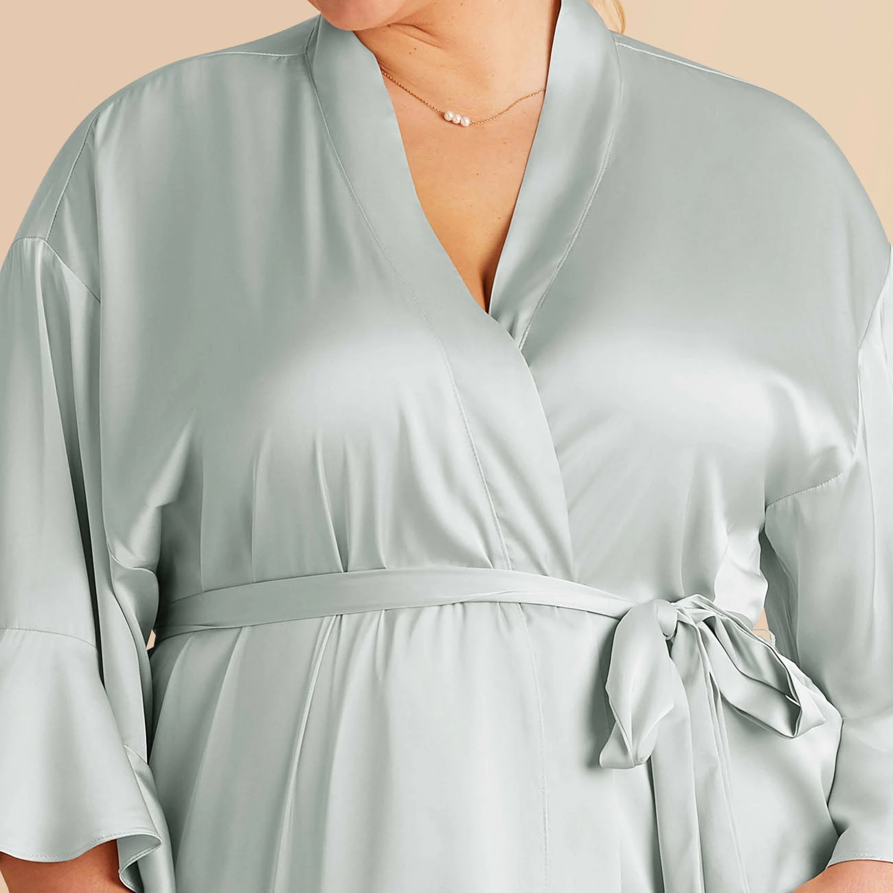 Kenny Ruffle Satin Robe - Sage - Image 14