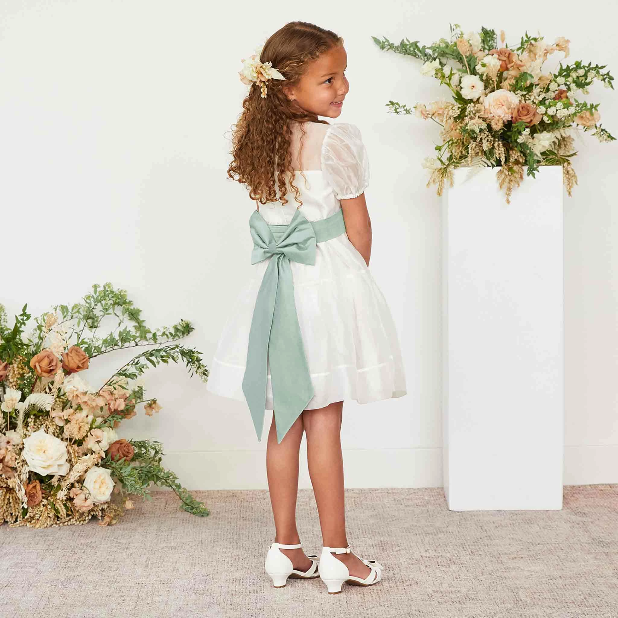 Liz Flower Girl Sash - Sage 4 Liz Flower Girl Sash - Sage - Image 4