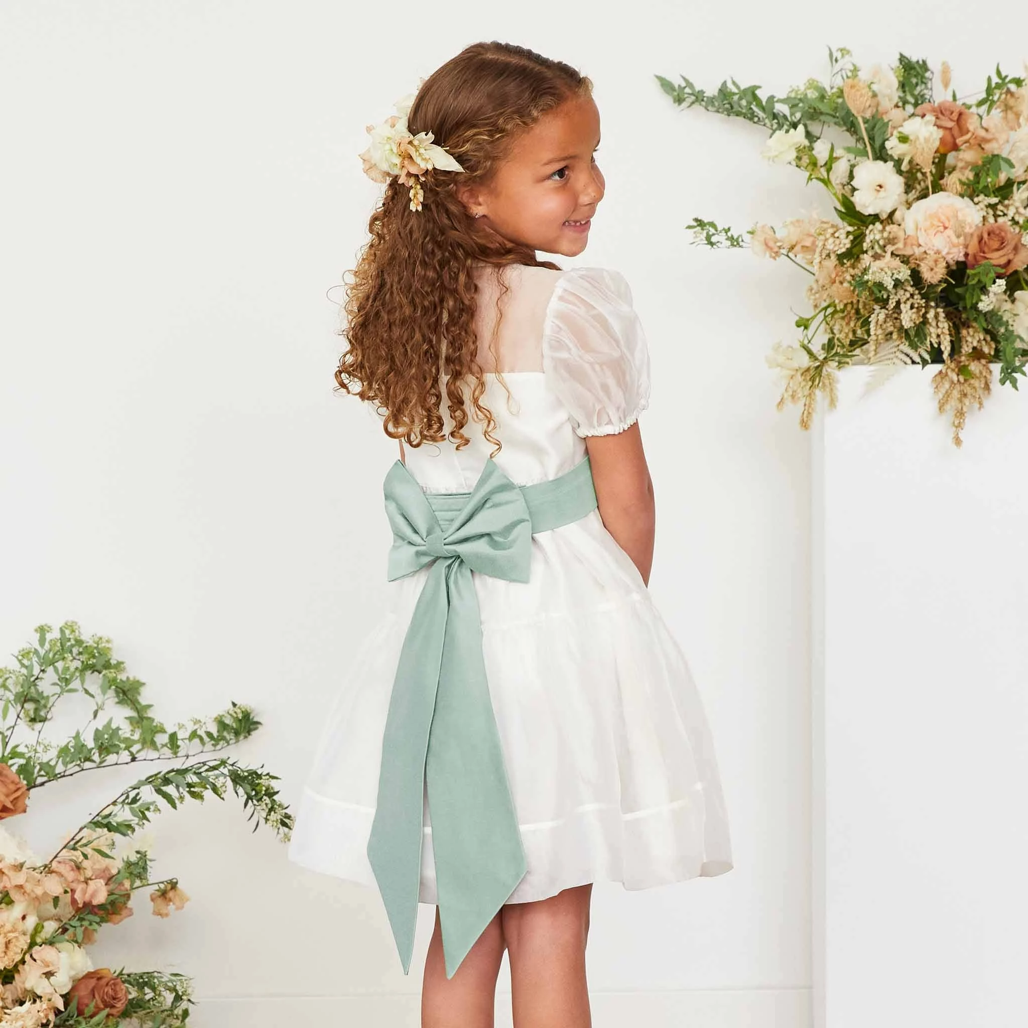 Liz Flower Girl Sash - Sage 2 Liz Flower Girl Sash - Sage - Image 2