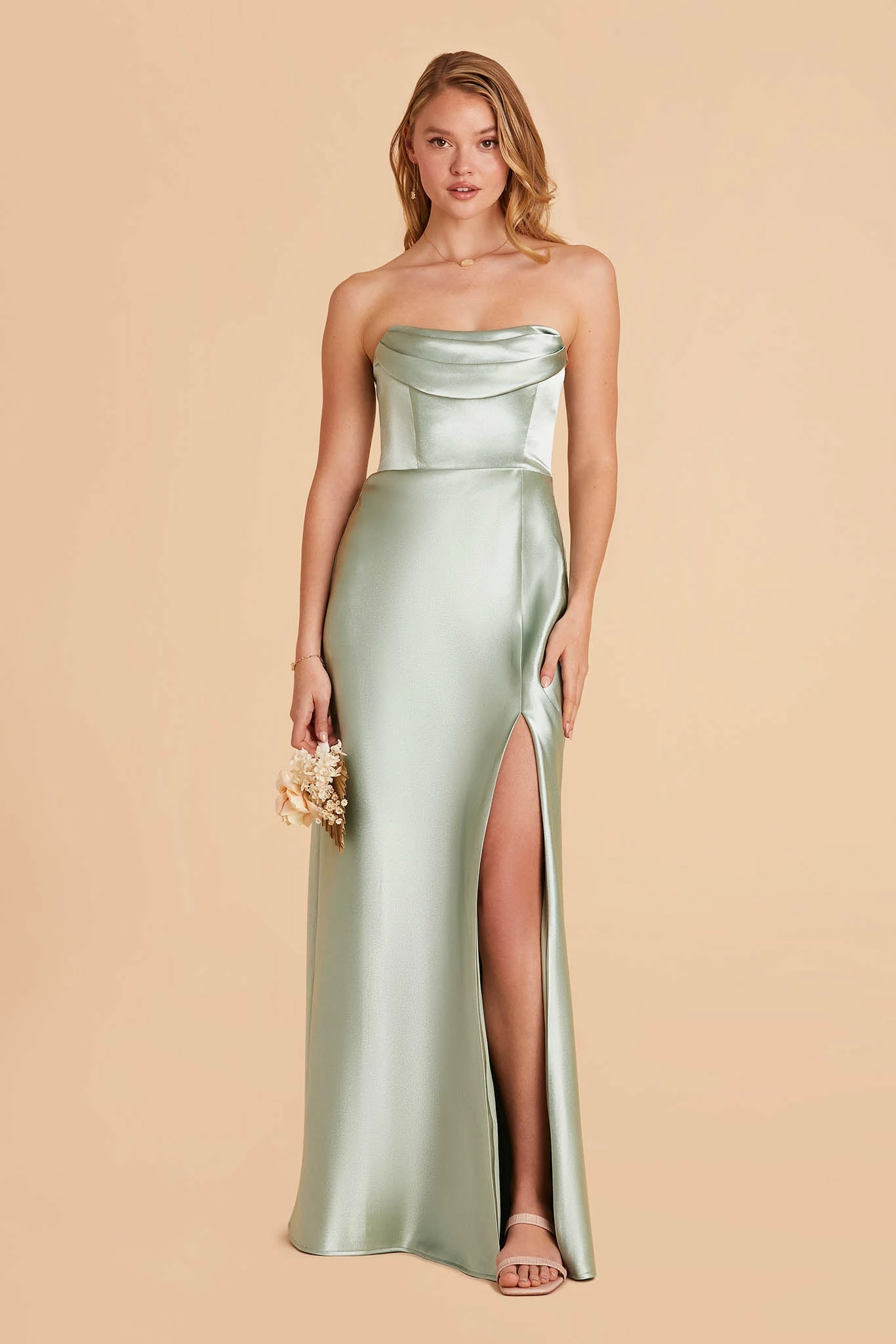 Mia Shiny Satin Convertible Dress - Sage 7 Mia Shiny Satin Convertible Dress - Sage - Image 7