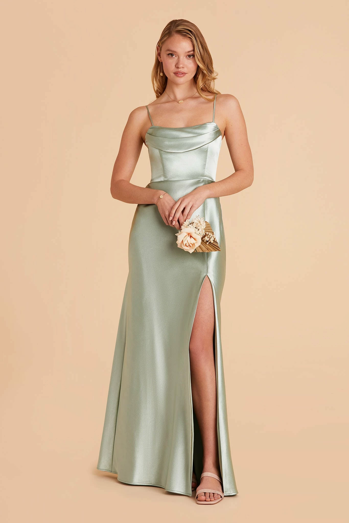 Mia Shiny Satin Convertible Dress - Sage 3 Mia Shiny Satin Convertible Dress - Sage - Image 3