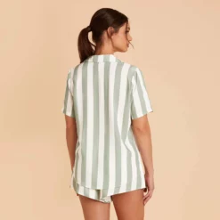 Eddie Pajama Set - Sage Stripe -US Skirt Sales 2024 sage stripe eddie short sleeve bridesmaid pajama set 07