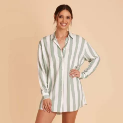 Eddie Sleepshirt - Sage Stripe -US Skirt Sales 2024 sage stripe eddie sleepshirt bridesmaid pajama 02