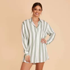 Eddie Sleepshirt - Sage Stripe -US Skirt Sales 2024 sage stripe eddie sleepshirt bridesmaid pajama 03