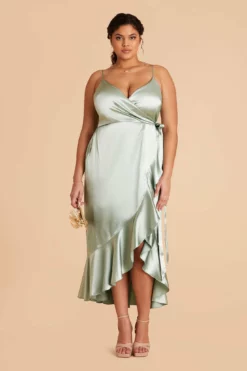 YC Shiny Satin Midi Dress - Sage -US Skirt Sales 2024 sage yc plus size satin bridesmaid dress 02 10d27847 3972 487e 8c0c 2d430311ca9d