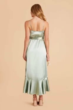 YC Shiny Satin Midi Dress - Sage -US Skirt Sales 2024 sage yc satin bridesmaid dress 06