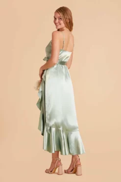 YC Shiny Satin Midi Dress - Sage -US Skirt Sales 2024 sage yc satin bridesmaid dress 07
