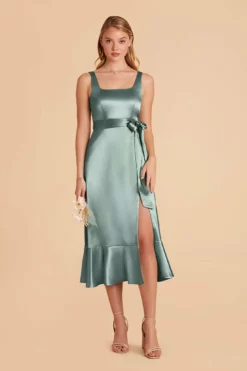 Eugenia Shiny Satin Convertible Midi Dress - Sea Glass -US Skirt Sales 2024 sea glass eugenia convertible satin bridesmaid dress 04