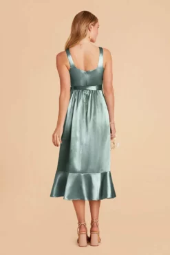 Eugenia Shiny Satin Convertible Midi Dress - Sea Glass -US Skirt Sales 2024 sea glass eugenia convertible satin bridesmaid dress 05