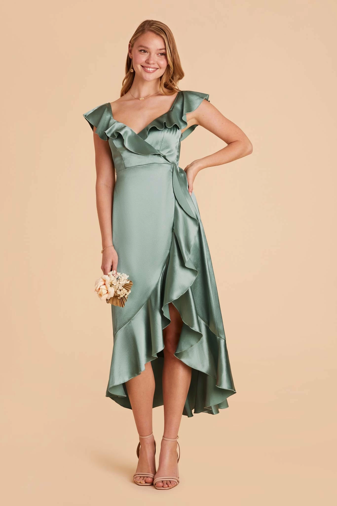 James Shiny Satin Midi Dress - Sea Glass 3 James Shiny Satin Midi Dress - Sea Glass - Image 3
