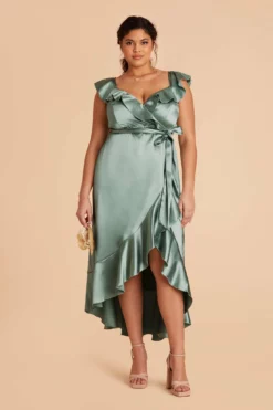 James Shiny Satin Midi Dress - Sea Glass
