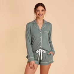 Jonny Long Sleeve Pajama Set - Sea Glass -US Skirt Sales 2024 sea glass jonny long sleeve bridesmaid pajama set 03